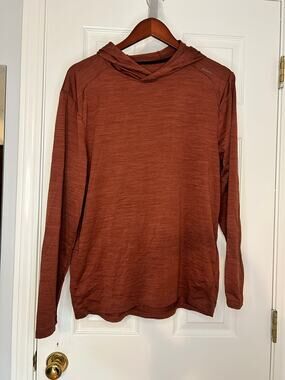 ALIVE Quick Dry Hoodie Mens L Rust Brown Lightweight Athletic Long Sleeve